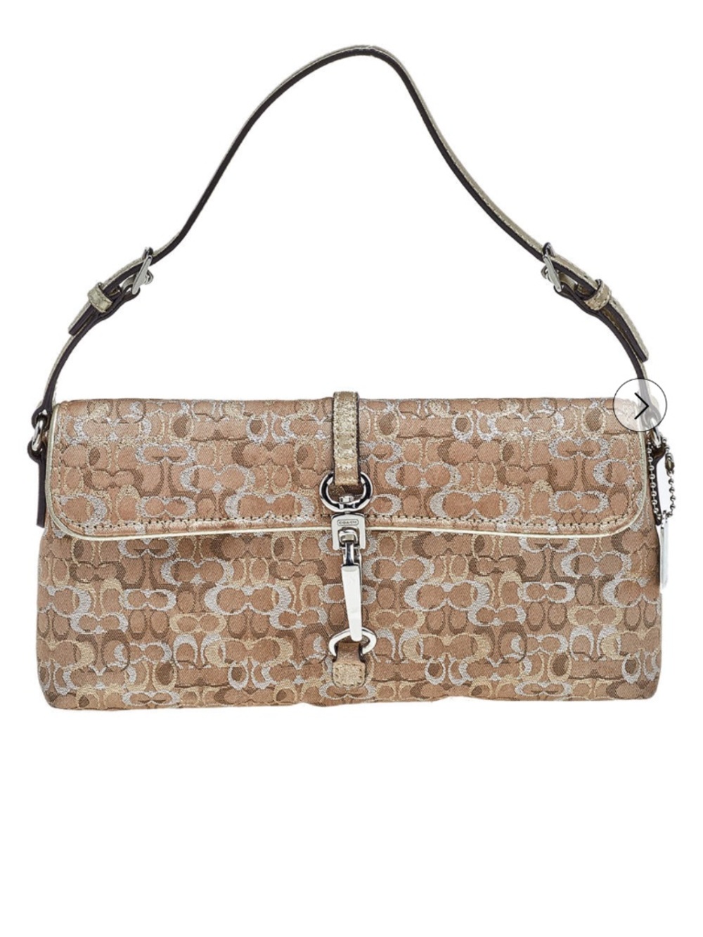 Rare Coach Beige Signature Canvas And Leather Demi Clip Clutch